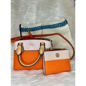 Authentic Tory Burch Robinson Colorblock Top Handle Mini Bag & Mini Wallet